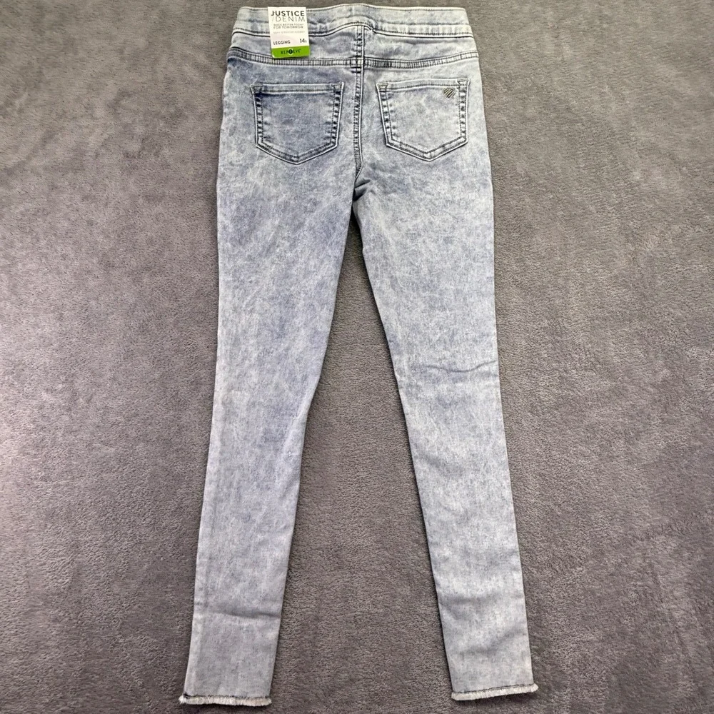 Justice Girls Denim Leggings Size 14 Slim Blue Acid Wash Soft Stretchy Comfy‎
